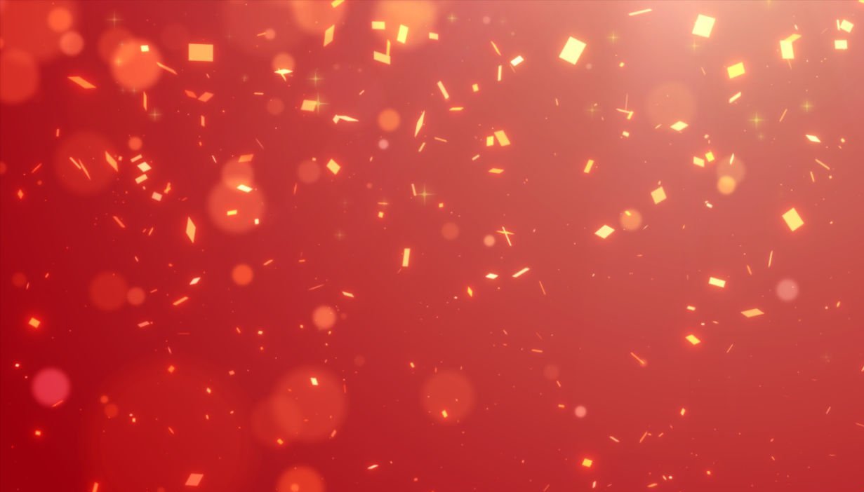 Motion Abstract Background of Glittering gold Particles with lens flare, Defocused gold Particles on red Background. Christmas and Celebration events background, Chinese new year background