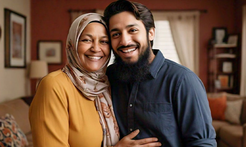باحجاب-مسلمان-خاتون-اپنے-بیٹے-کے-ساتھ-مسکراتے-ہوئے